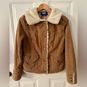 LEI Women's Tan Corduroy Jacket with Cream Faux Fur Collar size Women’s Medium